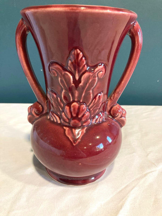 Vintage Red Shawnee Pottery Vase with Iris Flower Design