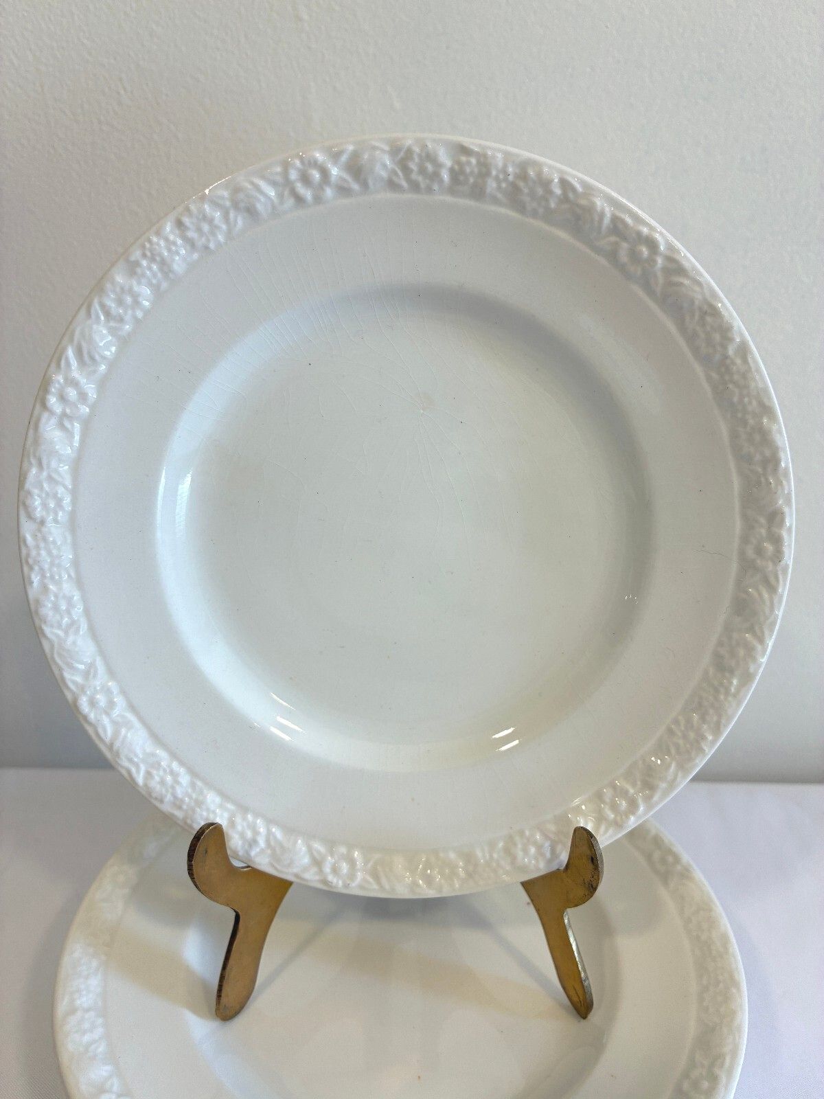 Vintage Wedgwood Hedge Rose Bread Plates Set of 7 White Embossed English China