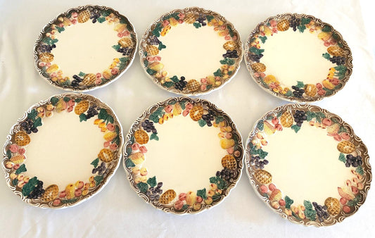 Vintage Lefton Majolica Style Fruit Border Plates, Set of 6 | Japan