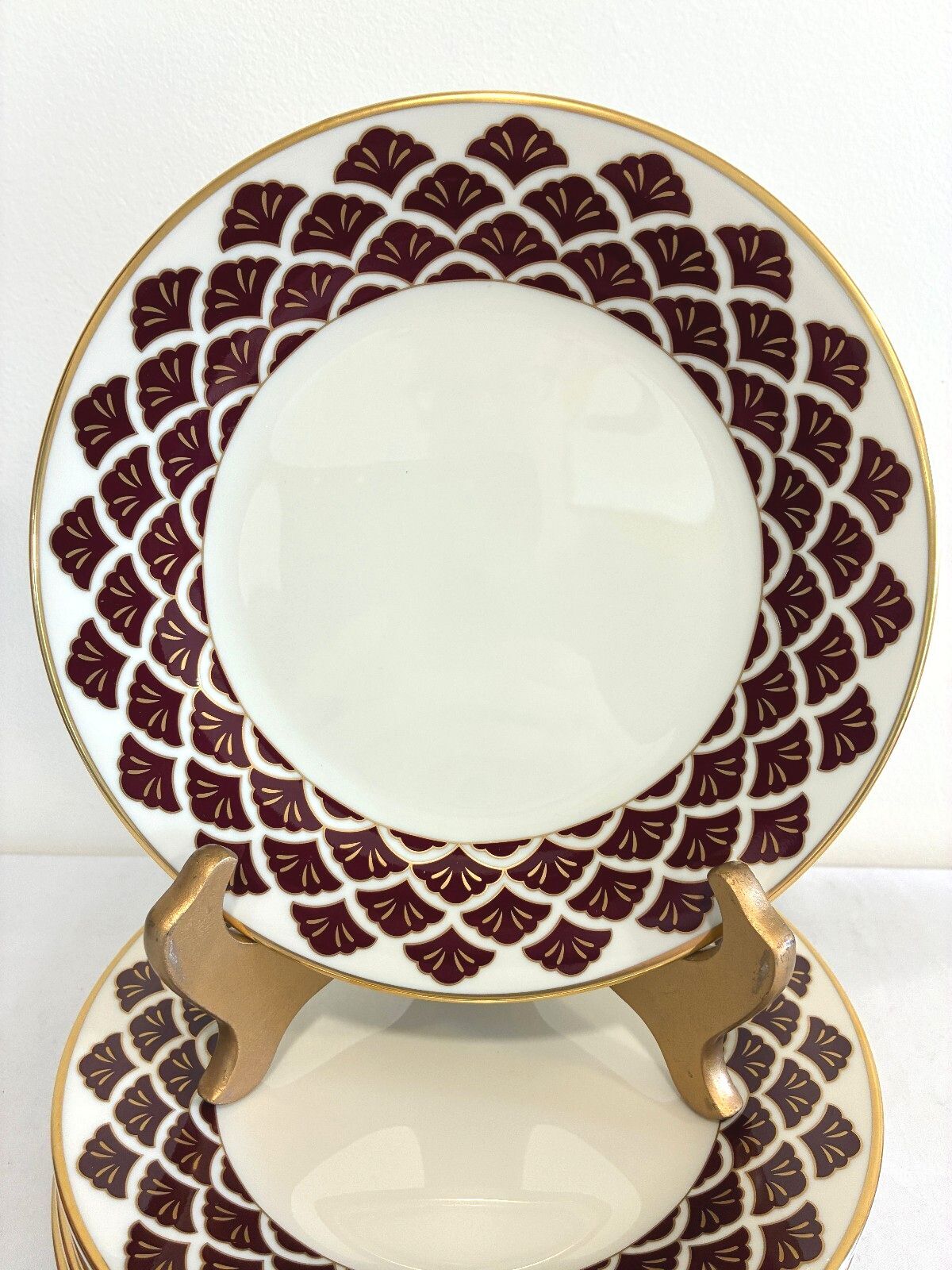 Vintage Pickard Ensemble Fine China Salad Plates, Set of 8, Burgundy & Gold