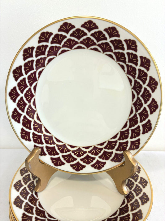 Vintage Pickard Ensemble Fine China Salad Plates, Set of 8, Burgundy & Gold