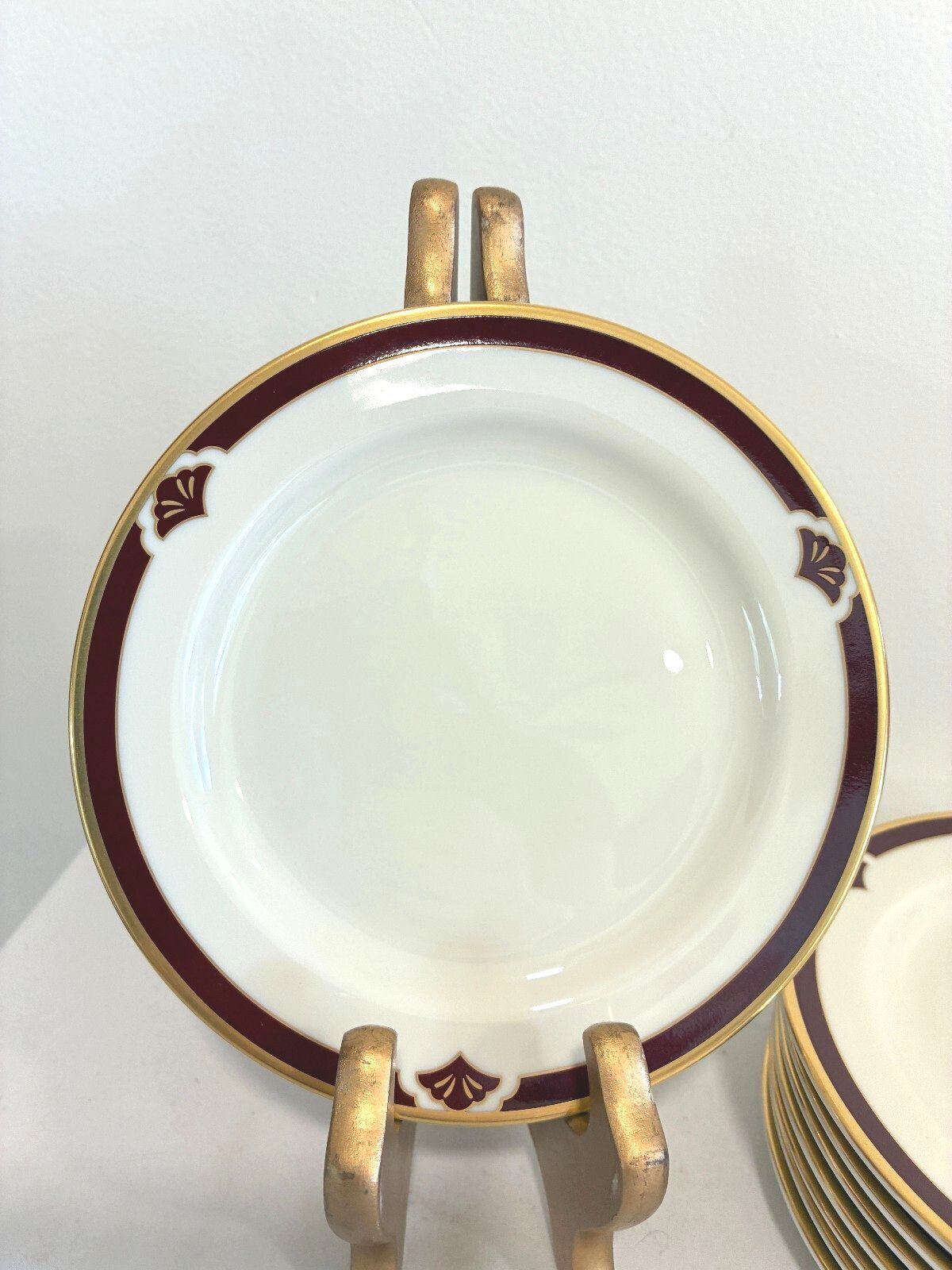 Vintage Pickard Fine China Bread Plates, Set of 8, Burgundy & Gold