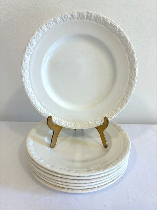 Vintage Wedgwood Hedge Rose Bread Plates Set of 7 White Embossed English China