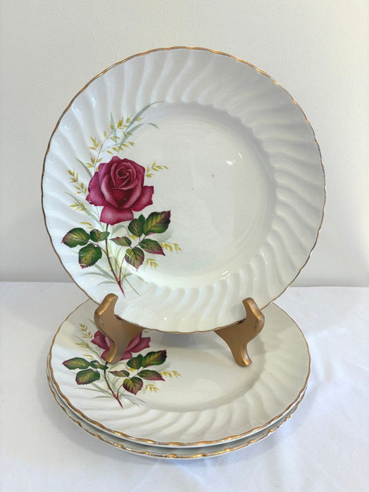 Vintage Ridgway England Ironstone Anniversary Rose Dinner Plates, Set of 3