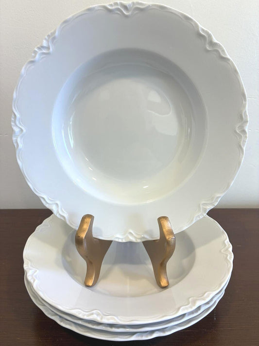 Vintage Hutschenreuther Bavaria Soup Bowls Set of 4 |Rimmed White Porcelain