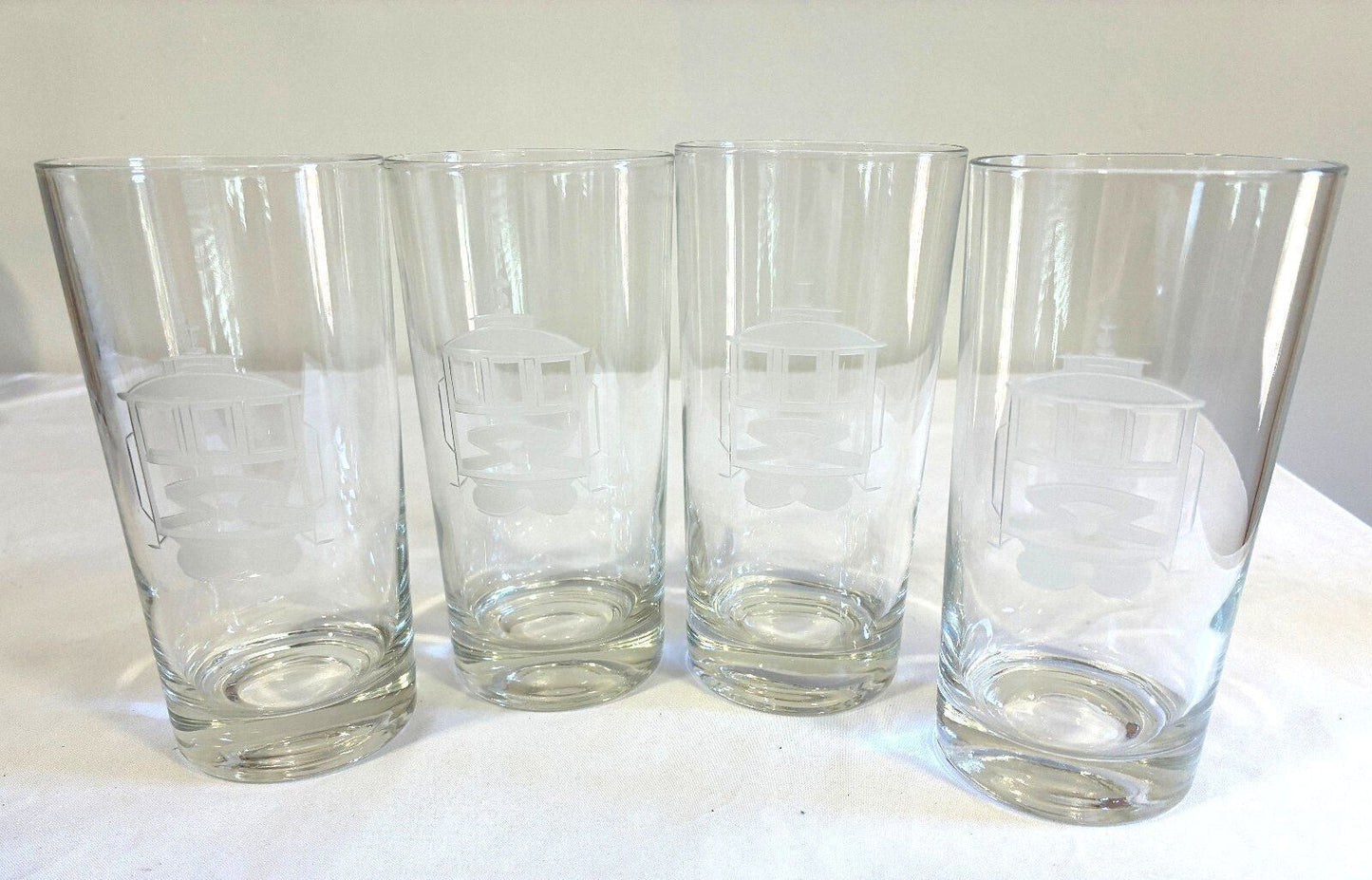 Vintage Etched Streetcar Glasses Set of 4 | Mid Century Barware