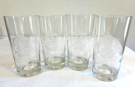 Vintage Etched Streetcar Glasses Set of 4 | Mid Century Barware