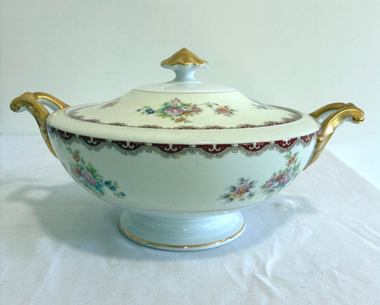 Vintage Meito China Celestine Covered Dish, Serving Tureen with Gold Handles