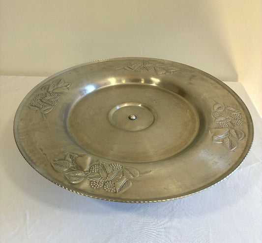 Vintage Everlast Aluminum Lazy Susan, Hand Wrought Pedestal Serving Tray, 15"