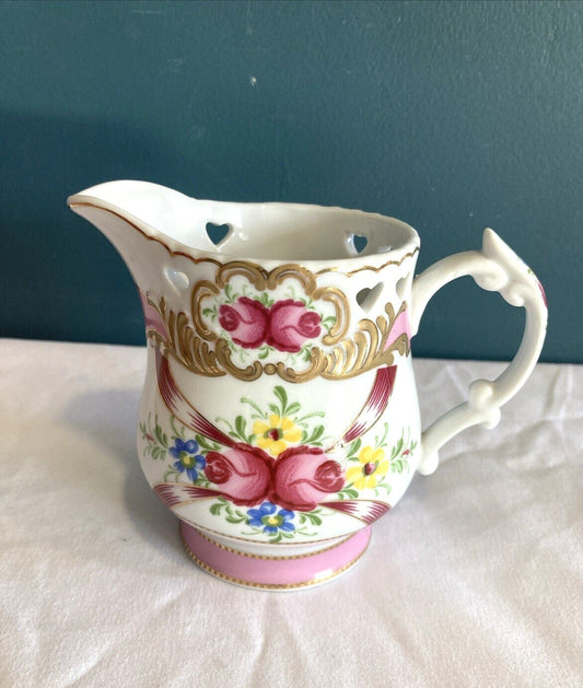 Vintage Sorelle Fine Porcelain Pink Rose Creamer, Floral Gold Trim Cream Pitcher, Cottagecore Tea, Shabby Chic, Vintage Finds