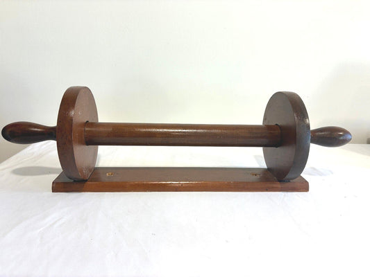 Vintage Wooden Under Counter Paper Towel Holder Large Rolling Pin Style