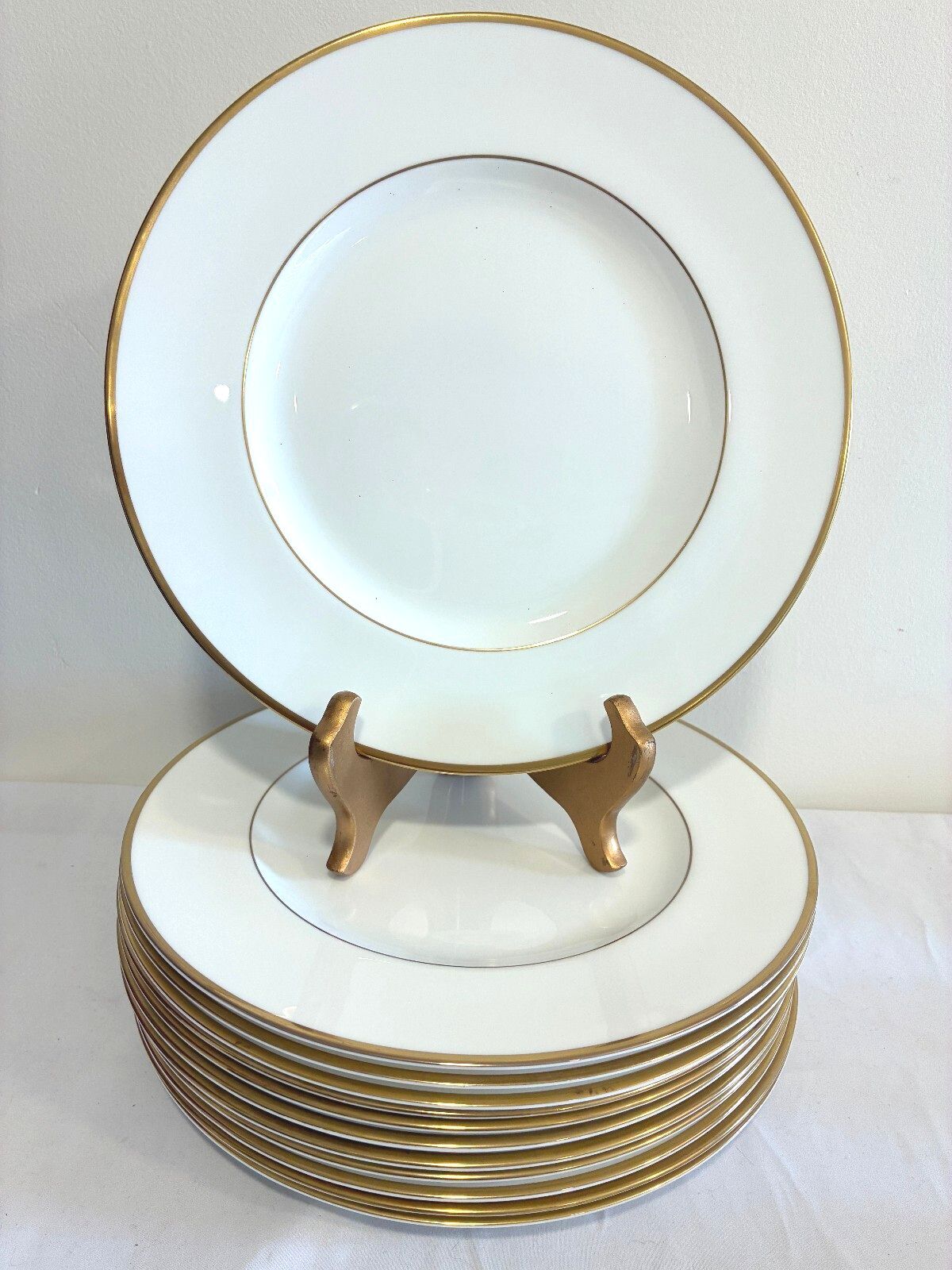 Vintage Wedgwood Bone China Dinner Plates Set of 12 with Gold Rims, England