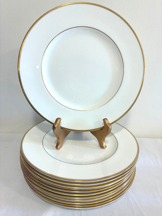 Vintage Wedgwood Bone China Dinner Plates Set of 12 with Gold Rims, England