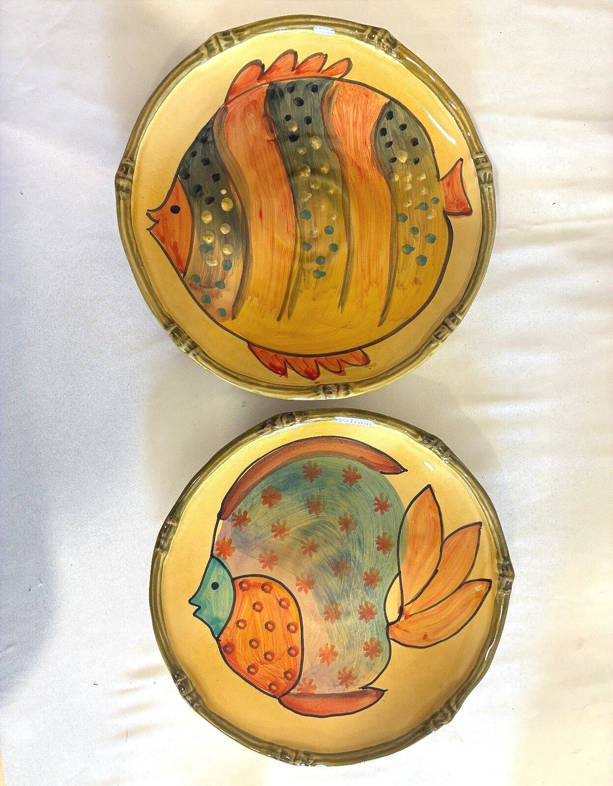 Vintage Italica Ars Italy Fish Plates Set Hand Painted Ceramic Tropical Fish