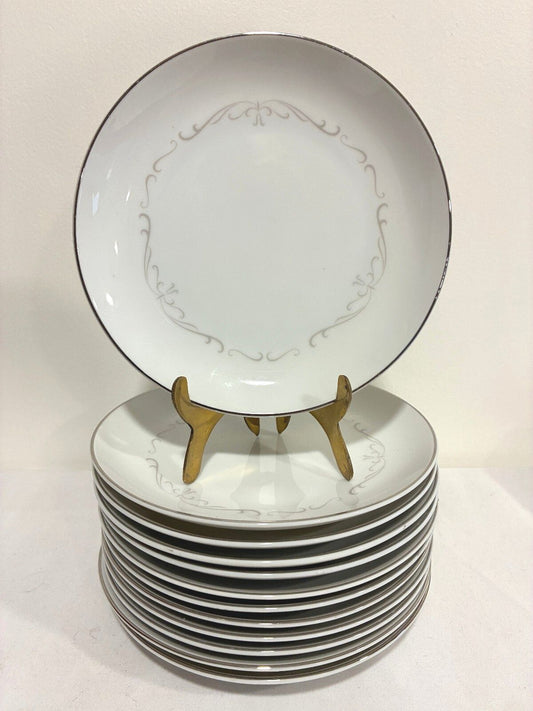 12 Vintage Kimberly Fine China Trianon Bread Plates, Platinum Trim, Japan