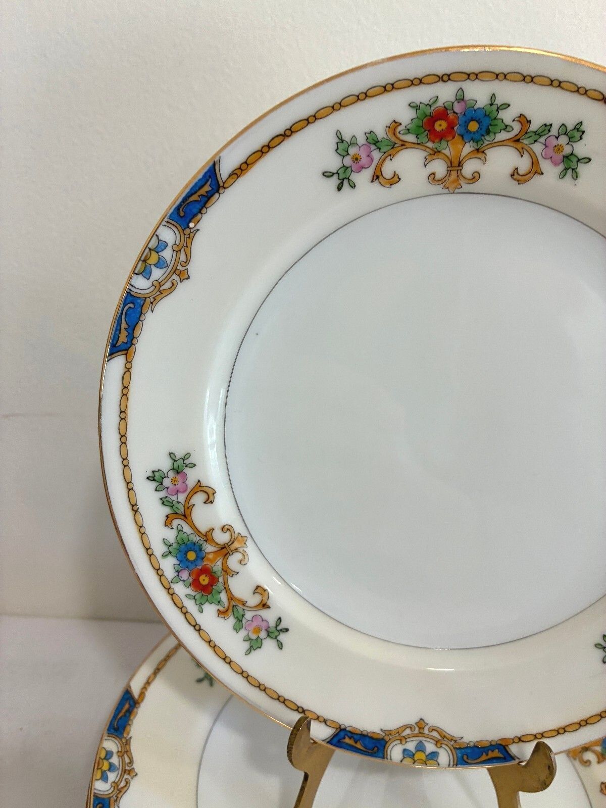 Vintage Meito China Warren Salad Plates, Set of 6, Blue and Gold Floral Trim