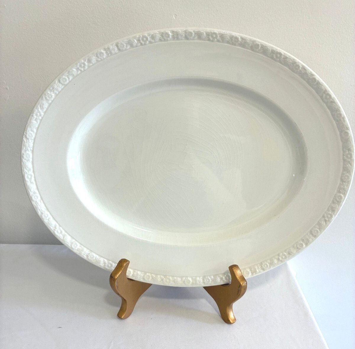 Vintage Wedgwood Hedge Rose Oval Platter | White Embossed Ironstone, England