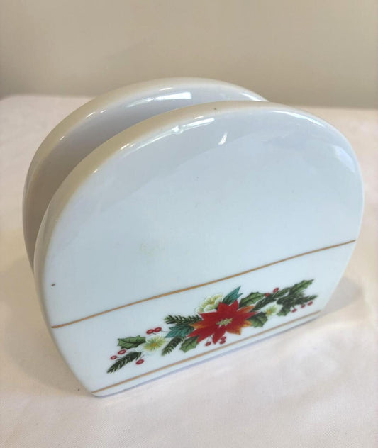 Vintage Finds Royal Norfolk Porcelain Christmas Napkin Holder,Holiday Poinsettia
