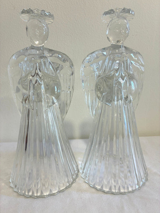 Vintage Mikasa Crystal Angel Candle Holders Pair, Praying Angel Figurines
