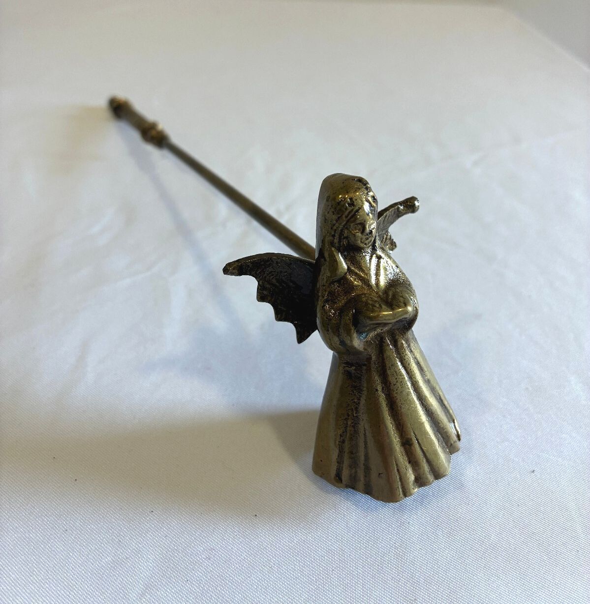 Vintage Brass Angel Figural Candle Snuffer | Winged Cherub Long Handle