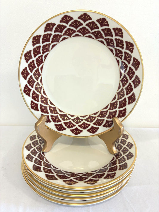 Vintage Pickard Ensemble Fine China Salad Plates, Set of 8, Burgundy & Gold
