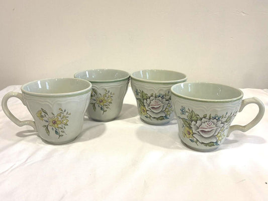 Provinstone Rose Marie Mugs Set of 4 Made in Japan Vintage Floral Green Tea Cups