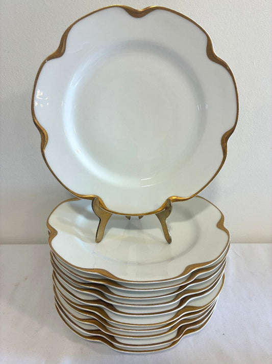 Antique Haviland & Co Limoges Gold Rim 7.5" Plates Set of 11 French Porcelain