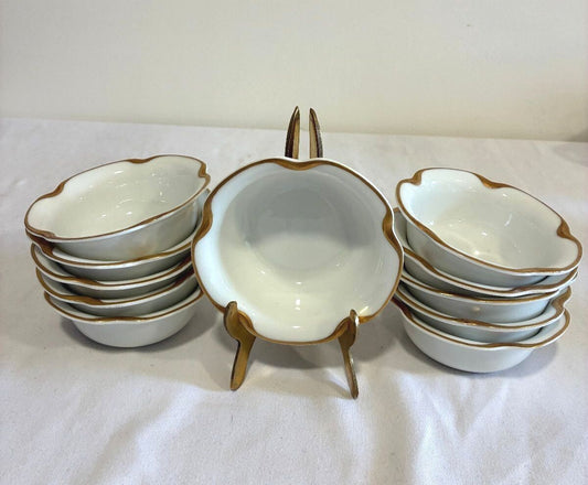 Antique Haviland Limoges Gold Rim Bowls Set of 11, French Porcelain Sauce Dishes