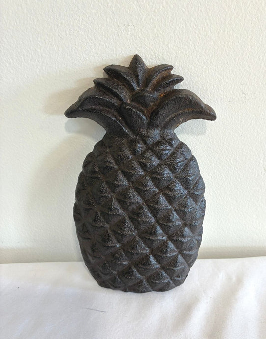 Vintage Cast Iron Pineapple Wall or Shelf Decor, Black Iron Hospitality Symbol,