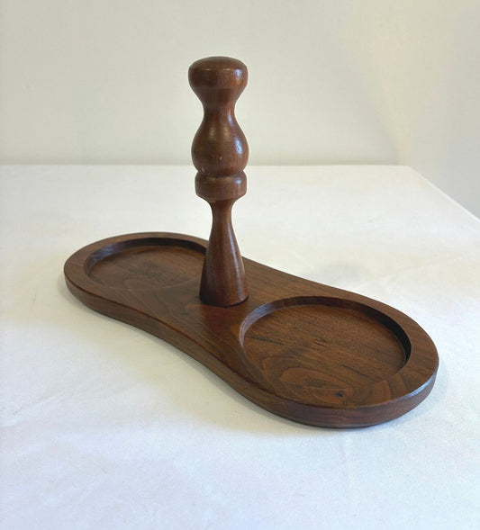 Vintage Ozark Walnutware Solid Walnut Condiment Caddy | Mid Century Wood Holder