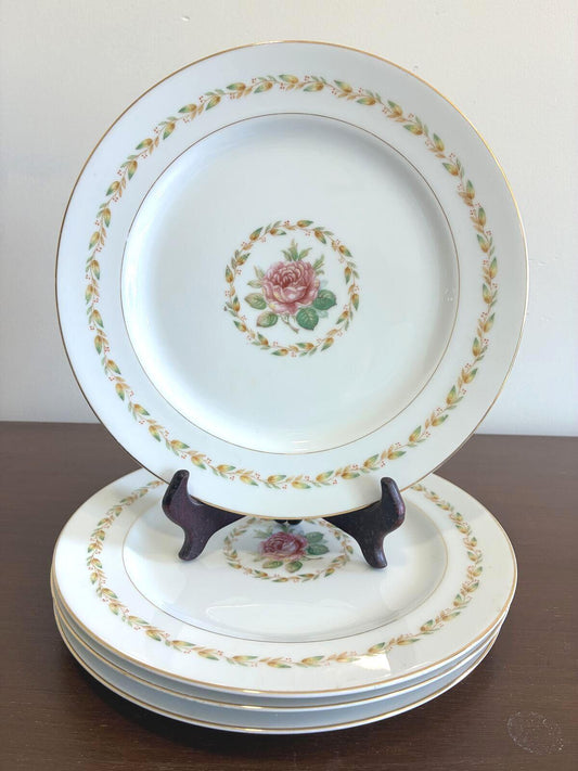 Vintage Mikado Laurel Pattern Dinner Plates Set of 4 - Pink Rose Gold Trim Japan