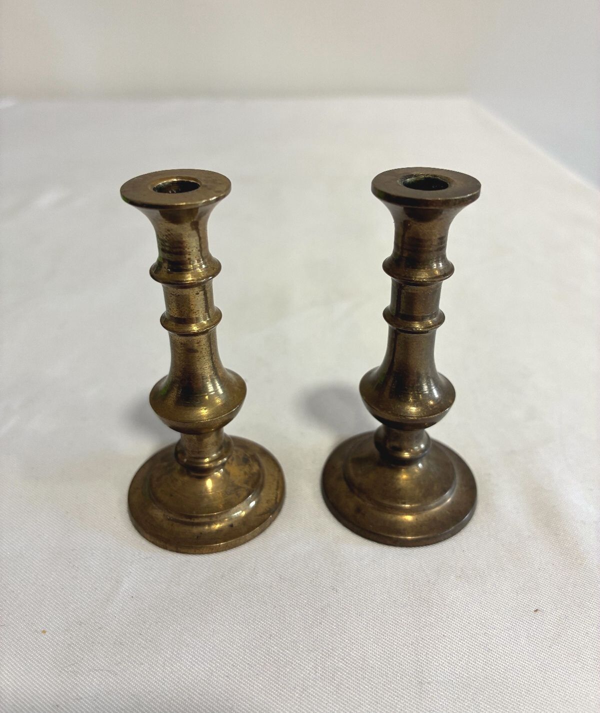 Vintage Pair of Small Brass Candlesticks, Mini Brass Candle Holders