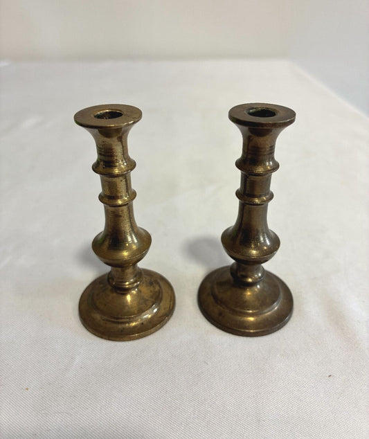 Vintage Pair of Small Brass Candlesticks, Mini Brass Candle Holders