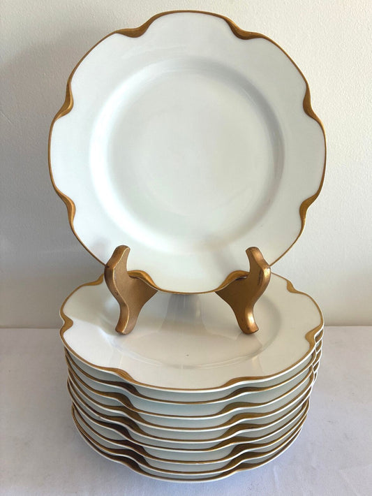 Antique Haviland & Co Limoges Gold Rim Plates Set of 10, 8.6"French Salad Plates