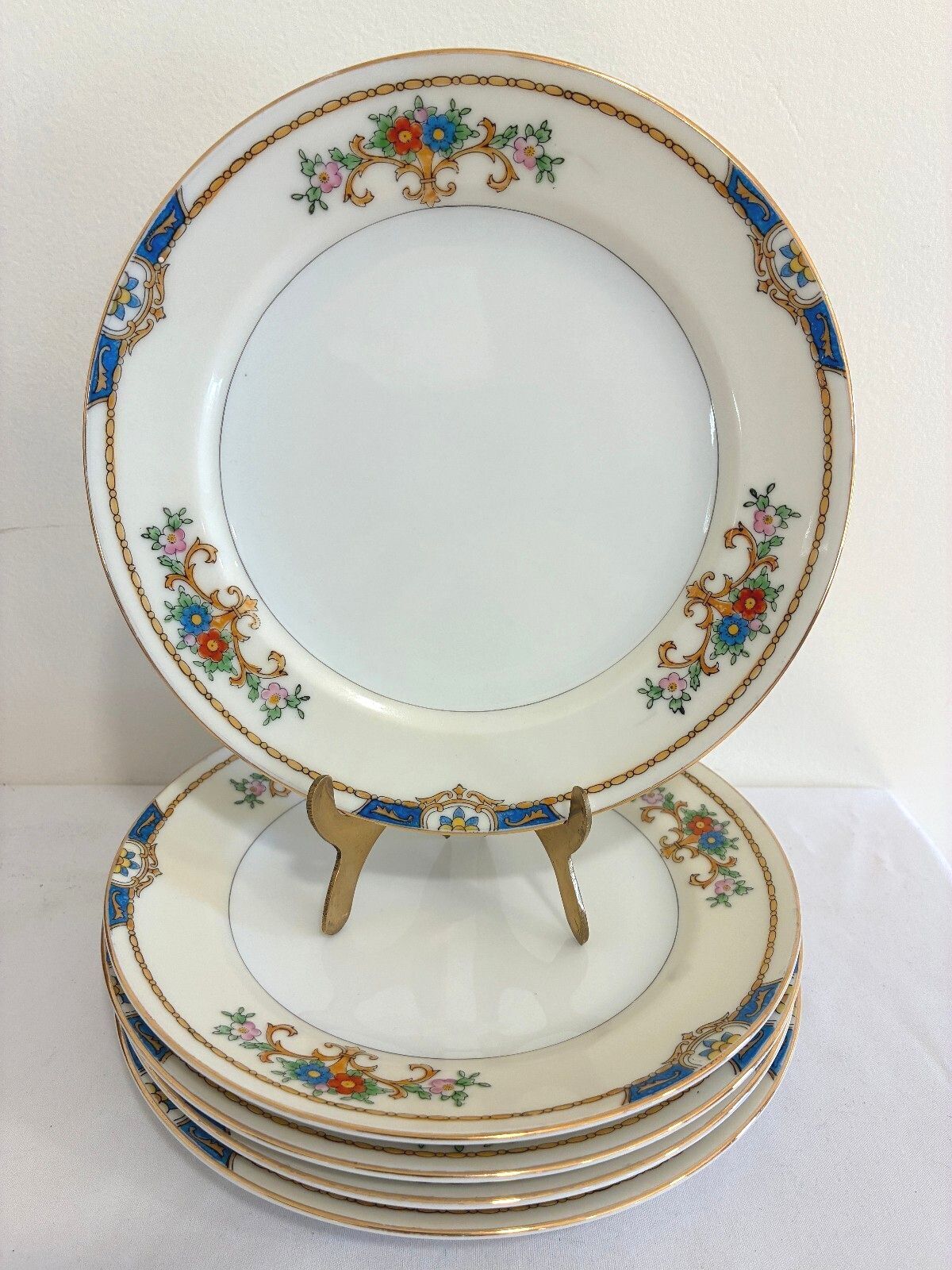 Vintage Meito China Warren Salad Plates, Set of 6, Blue and Gold Floral Trim