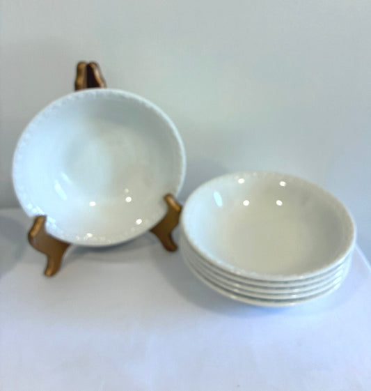 Vintage Wedgwood White Bowls Set of 6, Embossed Rim Dessert or Cereal Bowls