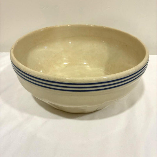 Vintage Blue Stripe Mixing Bowl, Farmhouse Stoneware Crock, Rustic Kitchen Bowl, Country Cottage Decor