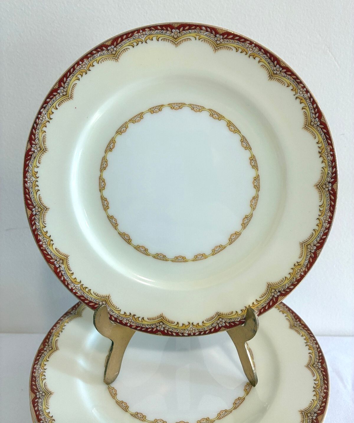 Vintage Meito China Celestine Bread Plates, Set of 12, Rust Red and Gold