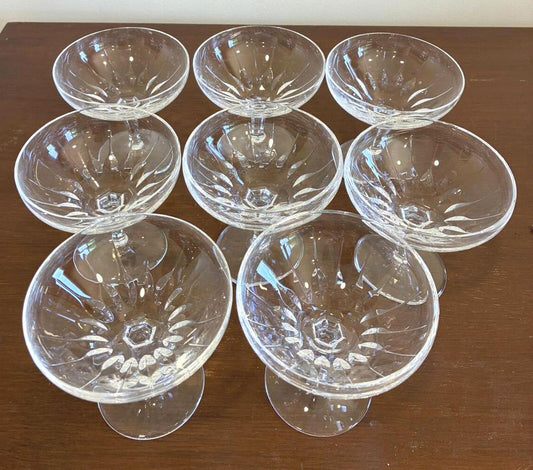 Vintage Josair Dorette Crystal Coupe Glasses Set of 8, Etched Champagne Coupes