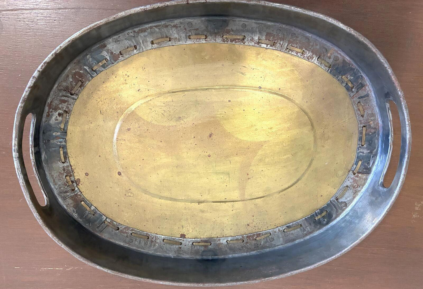 Vintage Brass Oval Serving Tray, Rustic Farmhouse Metal Tray, Hollywood Regency