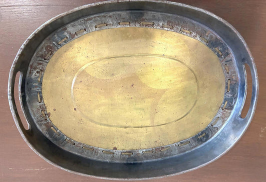 Vintage Brass Oval Serving Tray, Rustic Farmhouse Metal Tray, Hollywood Regency