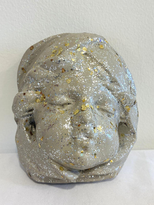 Vintage Chalkware Sleeping Child Wall Plaque, Glitter Art Sculpture, Mid Century Nursery Decor, Folk Art Wall Hanging, Vintage Finds