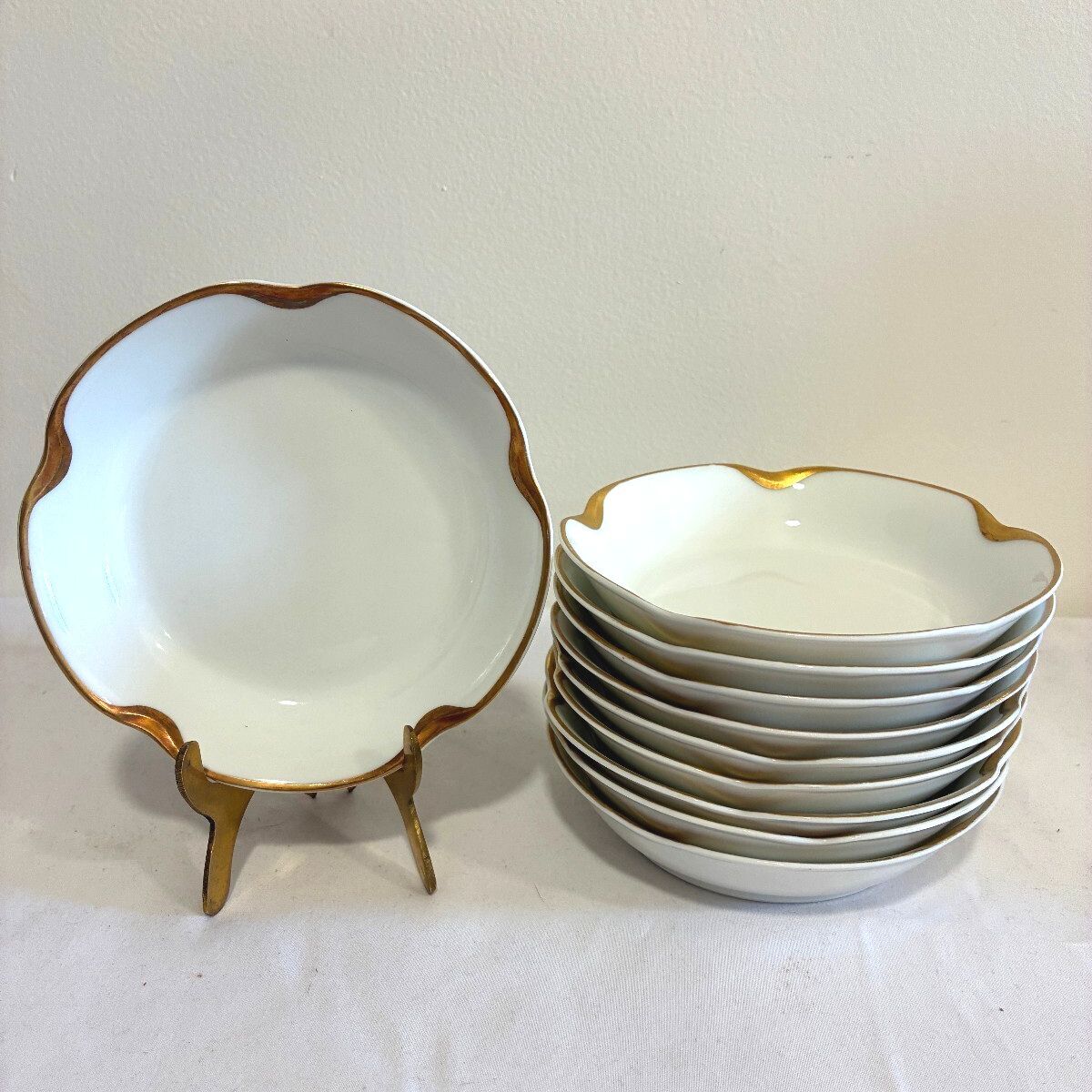 Antique Haviland Limoges Gold Rim Bowls Set of 10 | Scalloped French Porcelain
