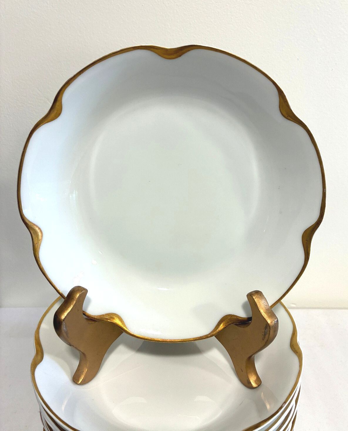 Antique Haviland& Co Limoges 7.5" Gold Rim Bowls Set of 7, French Porcelain