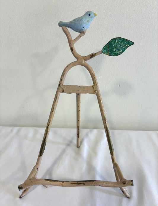 Vintage Cast Iron Bird Easel Display Stand, Blue Bird Plate Holder, Cottagecore Decor, Decorative Picture Easel, Vintage Finds