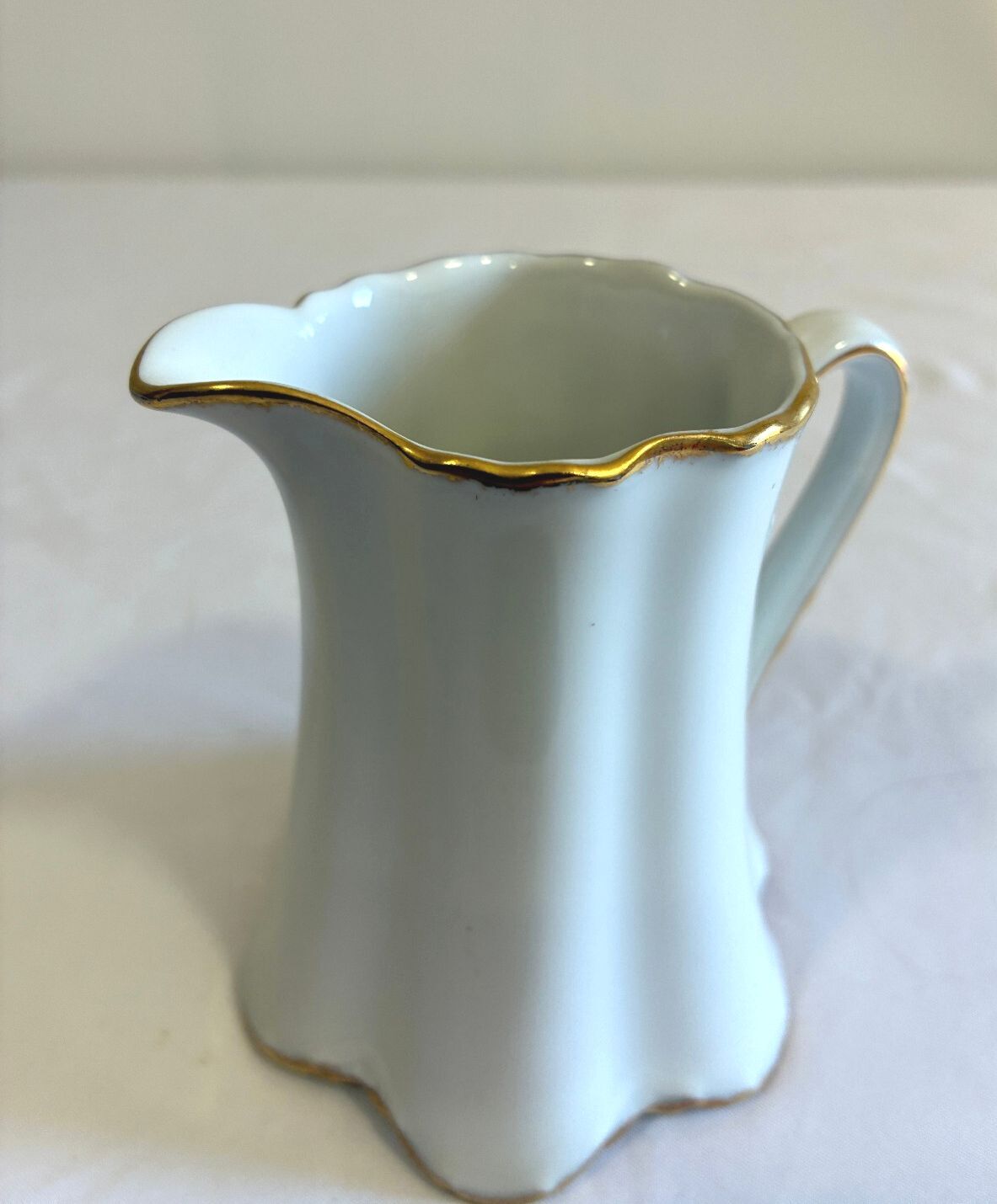 Vintage Thomas Germany Porcelain Creamer | White Gold Trim Fluted Pitcher