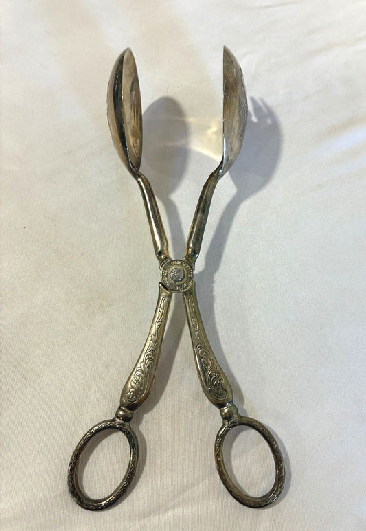 Vintage Italian Silverplate Salad Tongs, Ornate Scissor Serving Tongs, Italy Silver Plated Tableware, Vintage Entertaining Decor