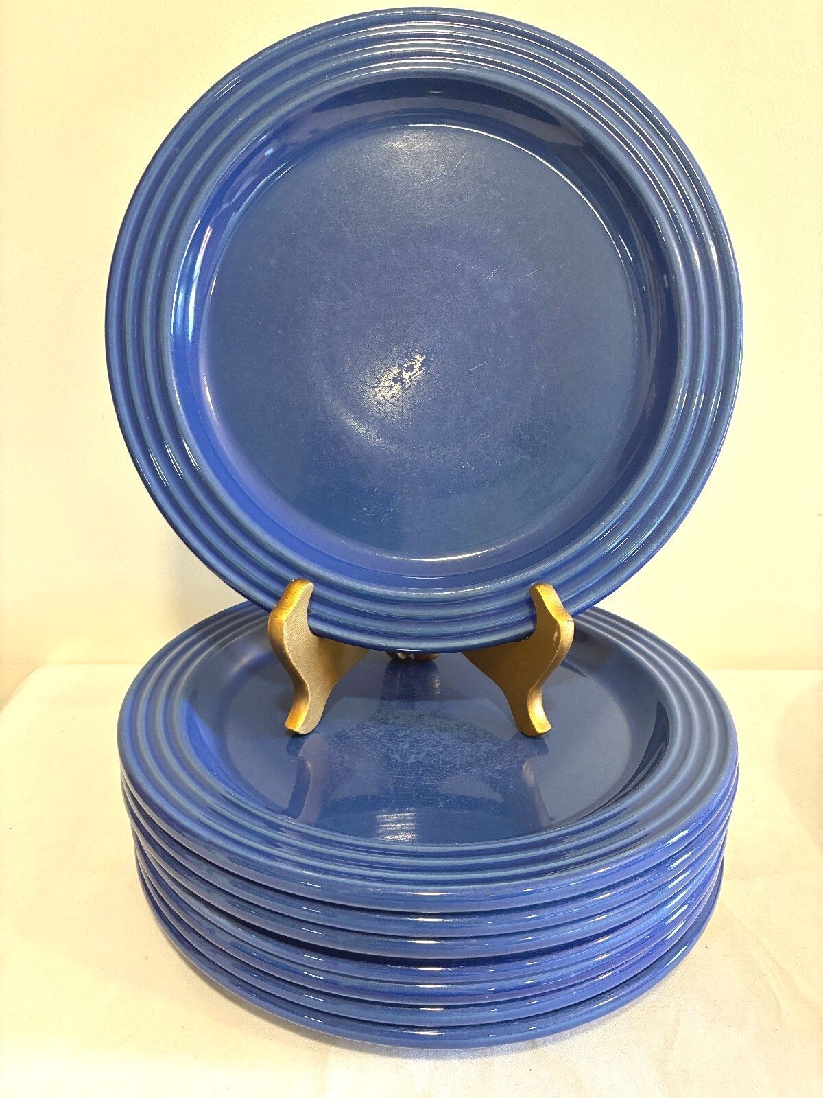 Vintage Emile Henry Cobalt Blue Dinner Plates Set of 8, French Ceramic Plates