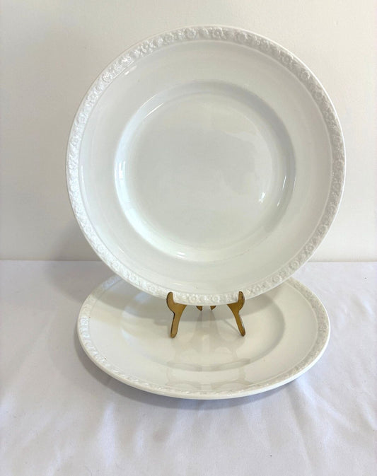 Vintage Wedgwood White English Ironstone Dinner Plates Set of 2, Embossed Edges