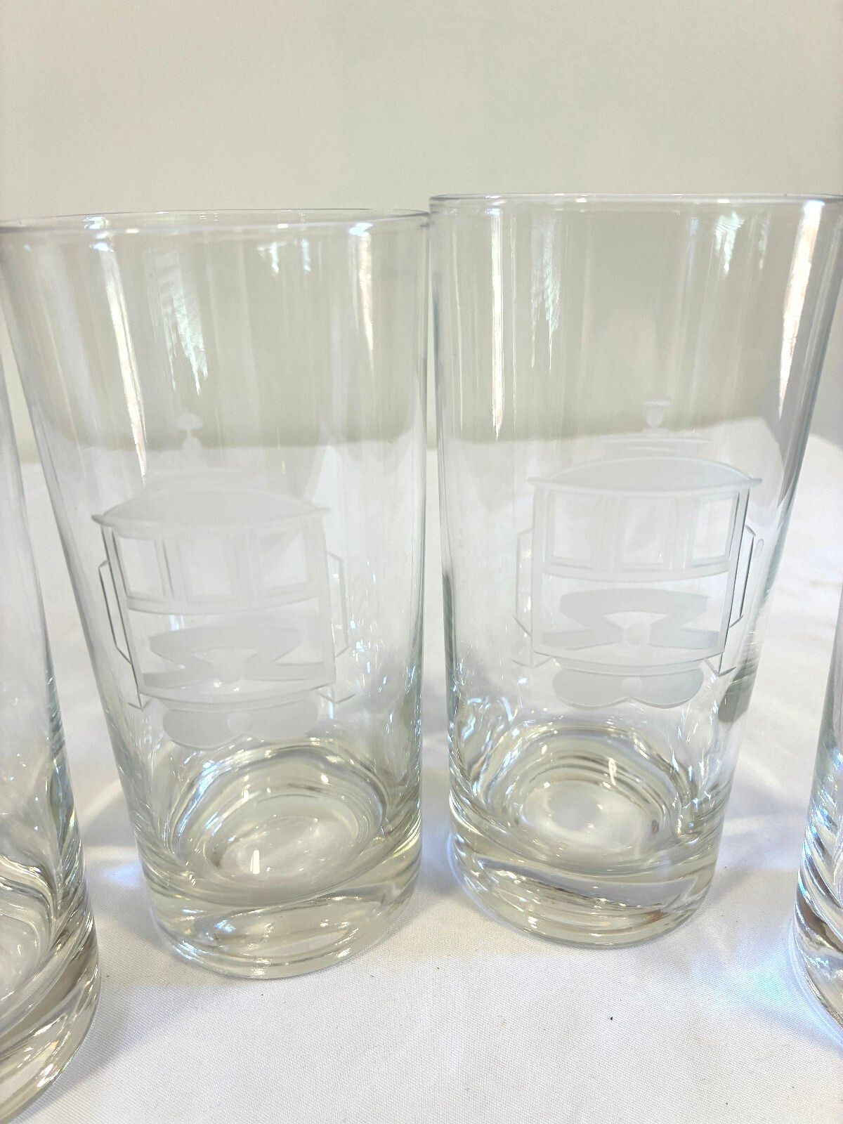 Vintage Etched Streetcar Glasses Set of 4 | Mid Century Barware